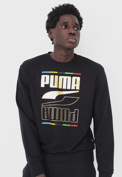 Moletom Fechado Puma Rebel Crew 5 Continents Tr Preto - Marca Puma