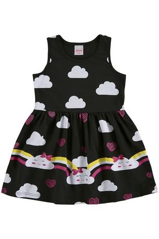 Vestido Menina Anjo Canelado na cor Preta - Pilili Moda Infantil