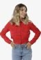 Jaqueta Cropped Leve Estilo Camisa Feminina Vermelha  Vermelho - Marca SOB