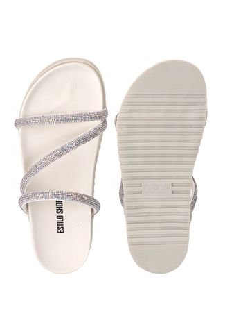 Sandalia Papete Feminina Chinelo Brilho 3 Tiras Off White Estilo Shoes