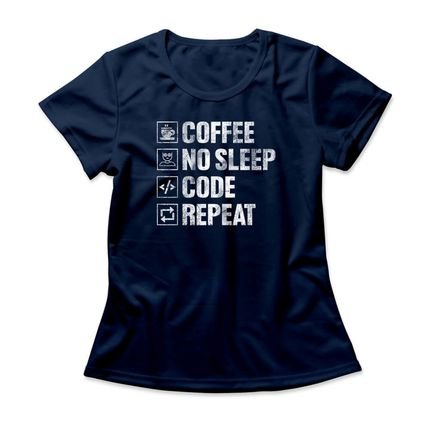 Camiseta Feminina Code Repeat - Azul Marinho - Marca Studio Geek 