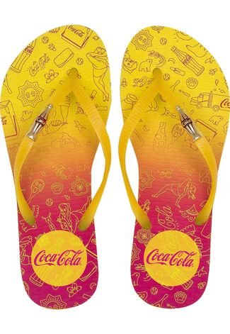 Chinelo Coca Cola Shoes Estampado Amarelo/Rosa