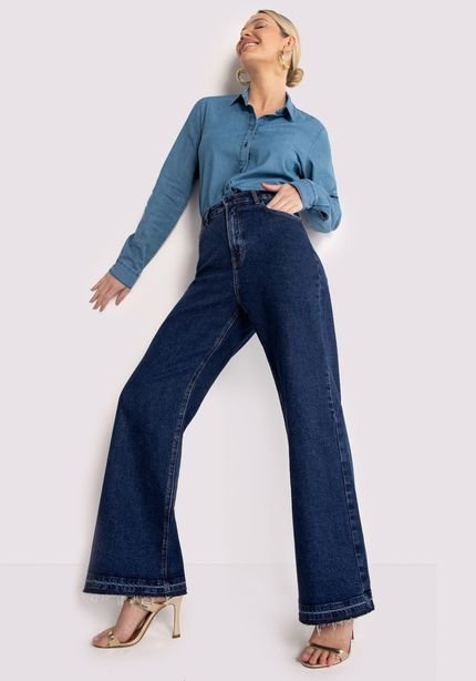Calça Jeans Wide Leg Chapa Barriga Para Pequenas - Marca Lunender