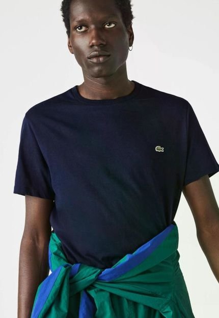 Camiseta Masculina Em Jérsei De Algodão Pima Com Gola Redonda Azul - Marca Lacoste