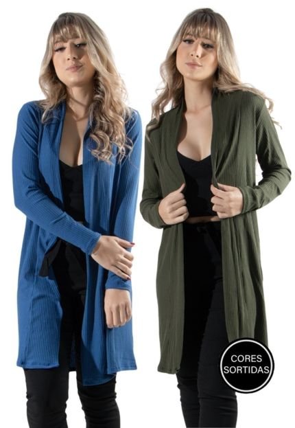 Kit 2 Cardigan Kimono Vekyo Canelado Multicolorido - Marca VEKYO