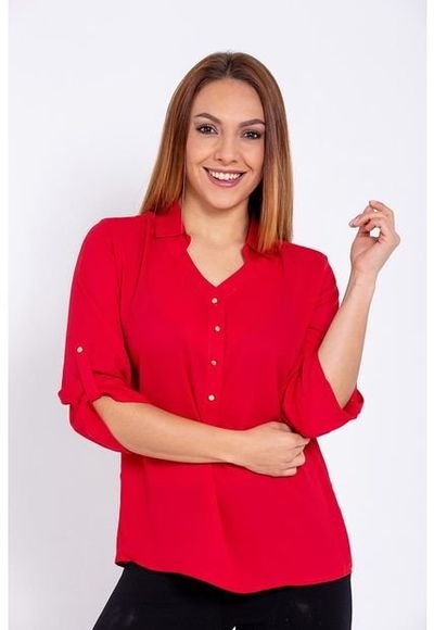 Blusa roja manga larga mujer store