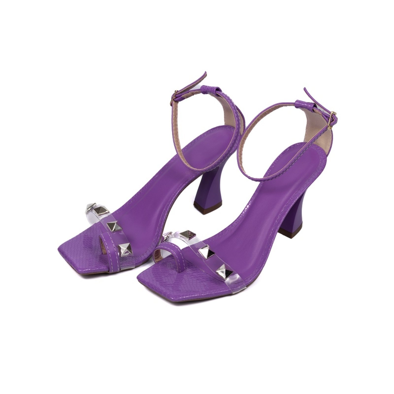 Sandália Feminina Transparente Tachas  Roxo - Marca Flor da Pele