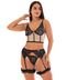 Conjunto IMI Lingerie Cropped Sem Bojo Tule Renda Cinta Liga Perneira Fio Dental Biju Perla Preto - Marca IMI LINGERIE