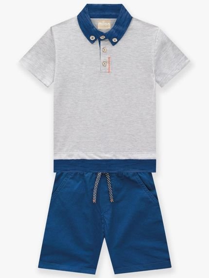 Conjunto Infantil Menino Camisa Polo   Bermuda Milon Mescla - Marca Milon