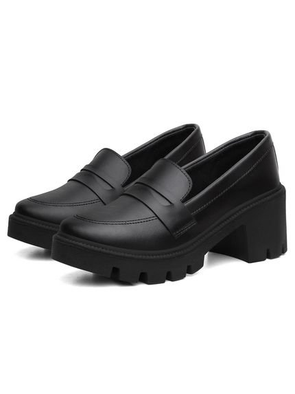 Mocassim Feminino Tratorado Preto Oxford Salto Bloco - Marca Santa Rosa