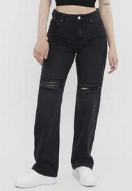 Jeans Mujer Noventero Roturas Negro Corona