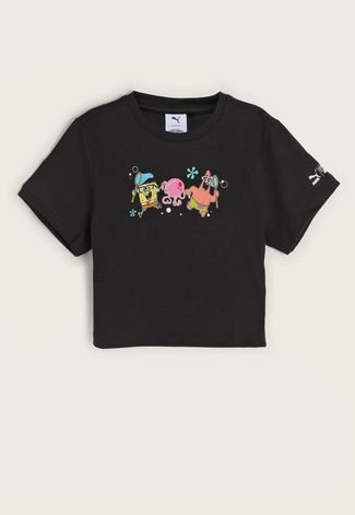 Camiseta Infantil Cropped Puma Bob Esponja Preta