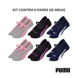 Kit 4 Pares De  Meia Sapatilha Antiderrapante Pilates Puma