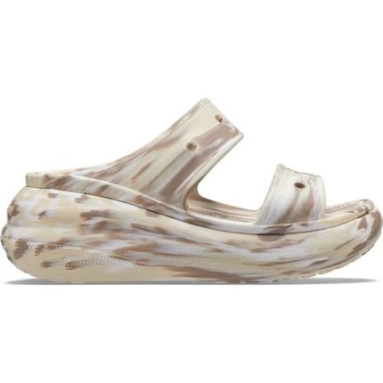 Sandália Crocs Classic Crush Plataform Marbled Sandal Bone/Multi - 40 Bege - Marca Crocs