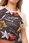 Camiseta Cropped Hurley Raglan Domino Preta/Amarela - Marca Hurley