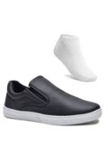 Kit Tênis Casual Masculino Slip On Elástico Conforto   Meia Preto - Marca Form's