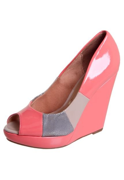 Peep Toe Vizzano Anabela Recortes Coral - Marca Vizzano