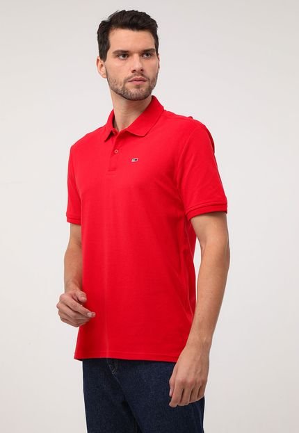Camisa Polo Tommy Jeans Reta Logo Bordado Vermelha - Marca Tommy Jeans
