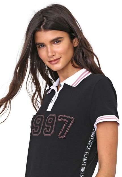 Camisa Polo Planet Girls Reta Pespontos Preta - Marca Planet Girls