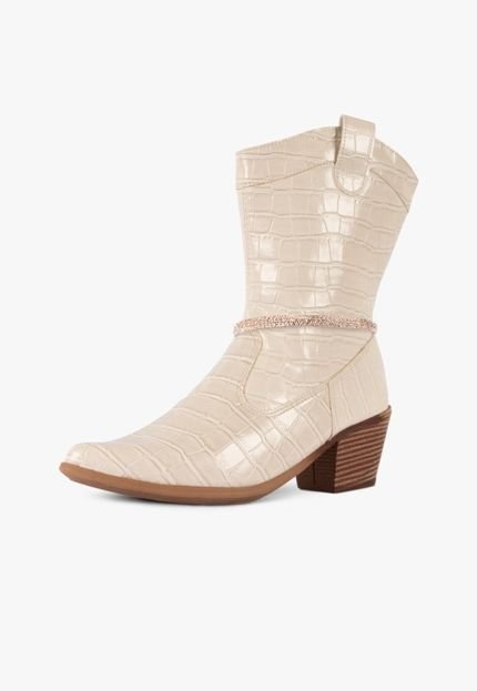 Bota Feminina Croco Western com Strass Bico Fino Texana Country Boiadeira Off White - Marca TAKATA BY RAFAEL TAKATA