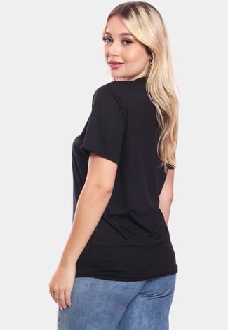 Tshirt Blusa Feminina 3 Borboletas Estampada Manga Curta Camiseta Camisa Preto