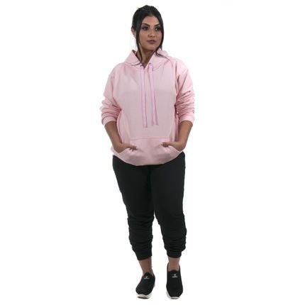 Conjunto Moletom Feminino Calça Preta e Blusa de Moletom cor Rosa Bebê - Marca Ipê Mulato