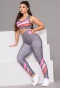 Kit 3 Conjuntos de Academia Top e Calça Fitness Estampada Linha Premium Cintura Alta Não Transparente - Marca DL