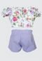 50750 - Conjunto Bata Croped Floral com Short Lilas Miss Doll Multicolorido - Marca Miss Doll