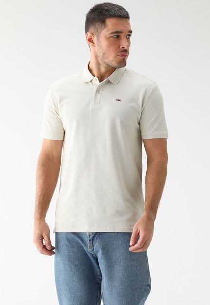 Camisa Polo Tommy Jeans Reta Icon Bordado Off-White - Marca Tommy Jeans