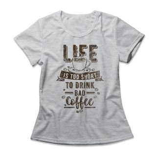 Camiseta Feminina No Bad Coffee - Mescla Cinza