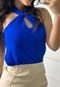 Blusa Cruzada Crepe Duna Luare  Azul - Marca Cia do Vestido