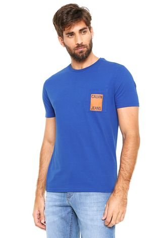 Camiseta Calvin Klein Jeans Com Bolso Azul