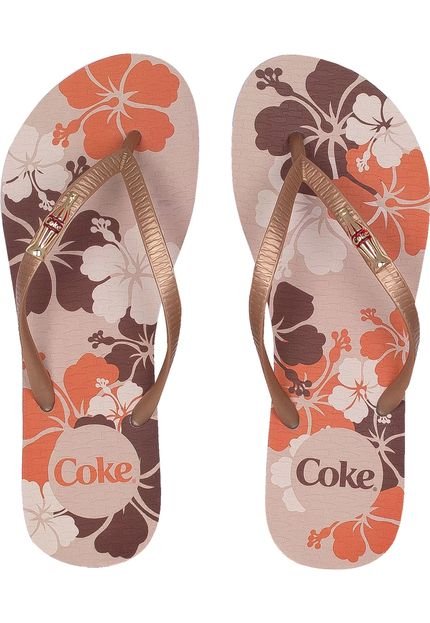 Chinelo Coca Cola Shoes Estampado Bege/Laranja - Marca Coca Cola