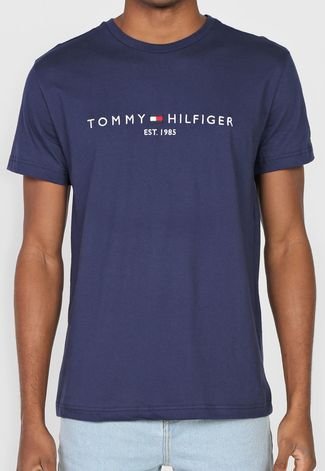 Camiseta Tommy Hilfiger Logo Bordado Azul-Marinho - Compre Agora