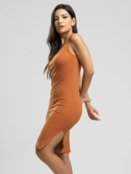 Vestido Midi Regata Canelado Fenda Lateral Moda Casual Feminina Vicbela Terracota - Marca Vicbela