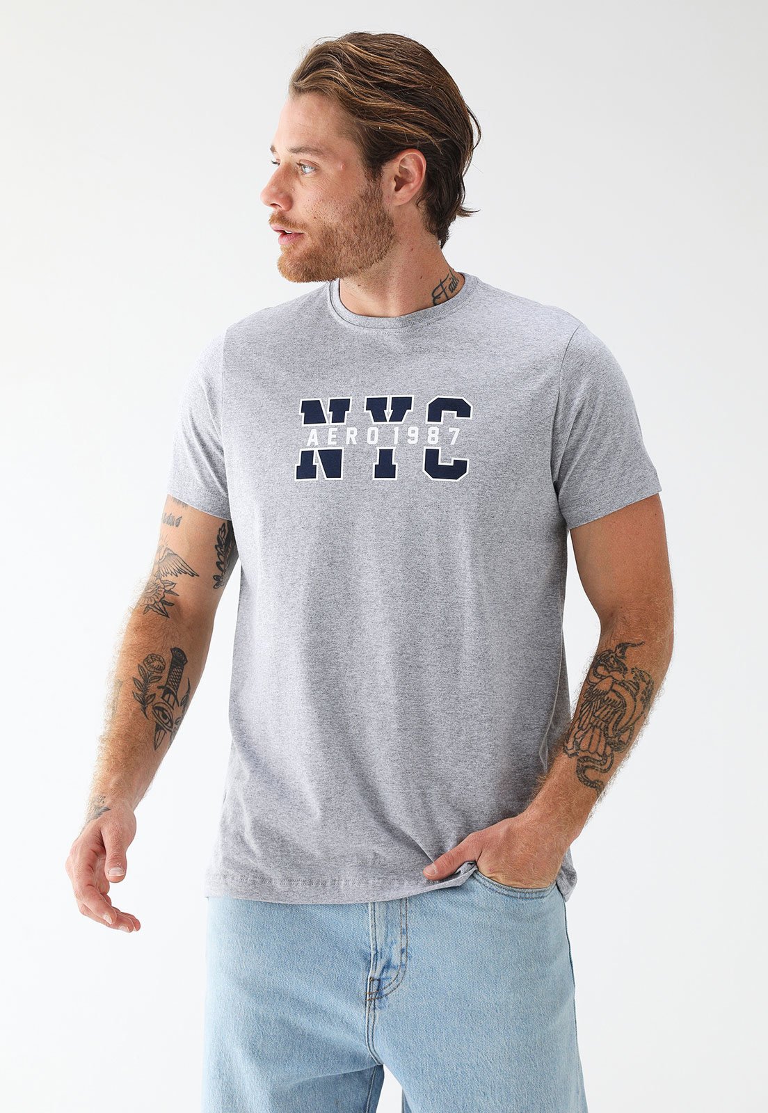 Camiseta Aeropostale Reta Estampada Cinza - Marca Aeropostale