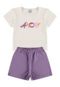 Conjunto Infantil Cropped Amor Roxo - Marca VIDA COSTEIRA