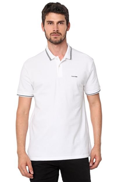 Camisa Polo Calvin Klein Slim Frisos Branca - Marca Calvin Klein