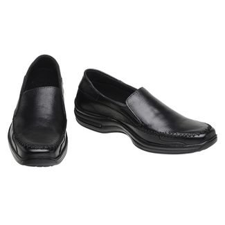 Sapato Social Conforto Warboot Couro Liso Elastico Calce Facil Moda Evangelica Preto