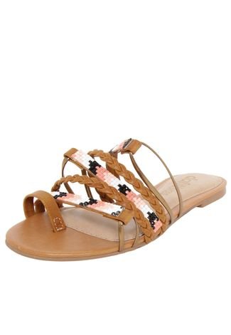 Rasteira DAFITI SHOES Pedraria Caramelo - Compre Agora