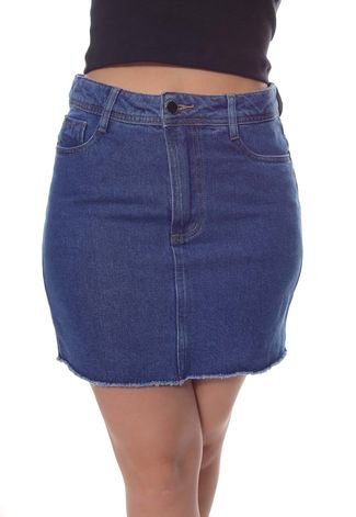 Mini Saia Jeans Feminina Curta Barra Desfiada Crocker