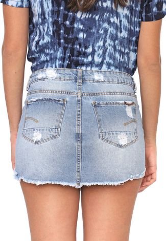 Saia Jeans Indigo Jeans Curto Destroyed Azul