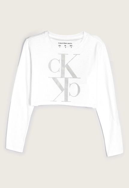 Camiseta Infantil Cropped Calvin Klein Kids Logo Metalizado Branca - Marca Calvin Klein Kids