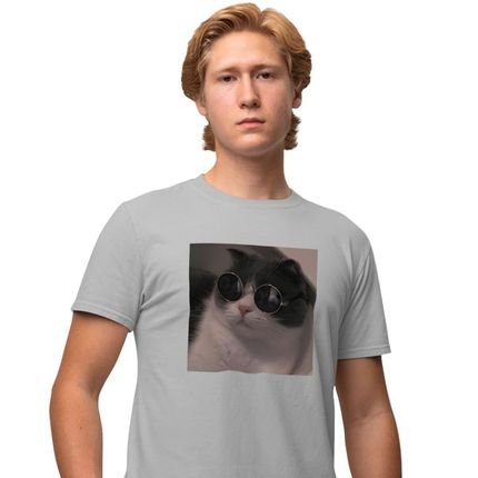 Camisa Camiseta Estampada Masculina em Algodão 30.1 Gato de Oculos - Laranja - Marca Genuine