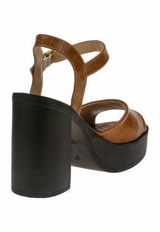 Sandália Salto Gigil Plataforma Croco Caramelo
