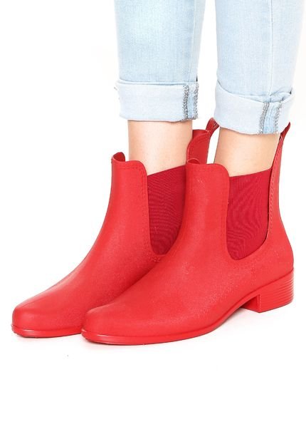 Bota Chelsea Via Beach Cano Curto Vermelho - Marca Via Beach