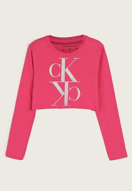 Camiseta Infantil Cropped Calvin Klein Kids Logo Metalizado Rosa - Marca Calvin Klein Kids