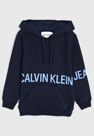 Blusa de Moletom Calvin Klein Kids Infantil Lettering Azul-Marinho