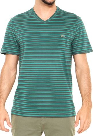Camiseta Lacoste Listras Verde/Cinza