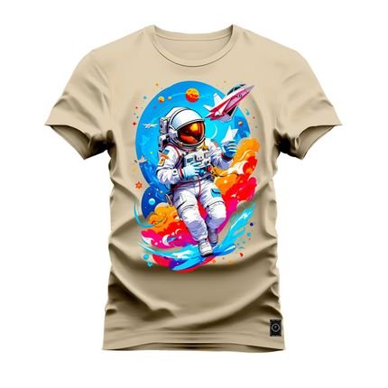 Camiseta Plus Size Premium Confortável Estampada Astronalta Viagem - Bege - Marca Nexstar